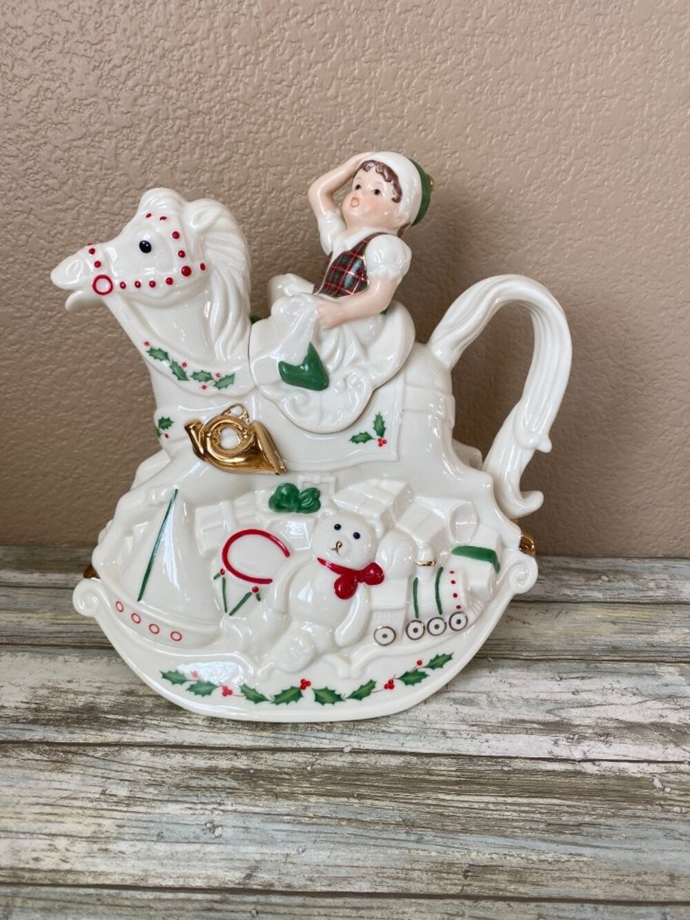 Lenox Santa's Holiday Toy Shop Elf Rocking Horse Teapot Christmas